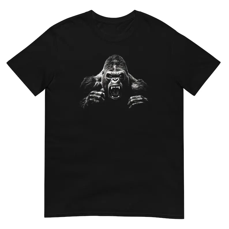 Men's Silverback Gorilla T-Shirt – Roaring Angry Face Tee for Wildlife Enthusiasts