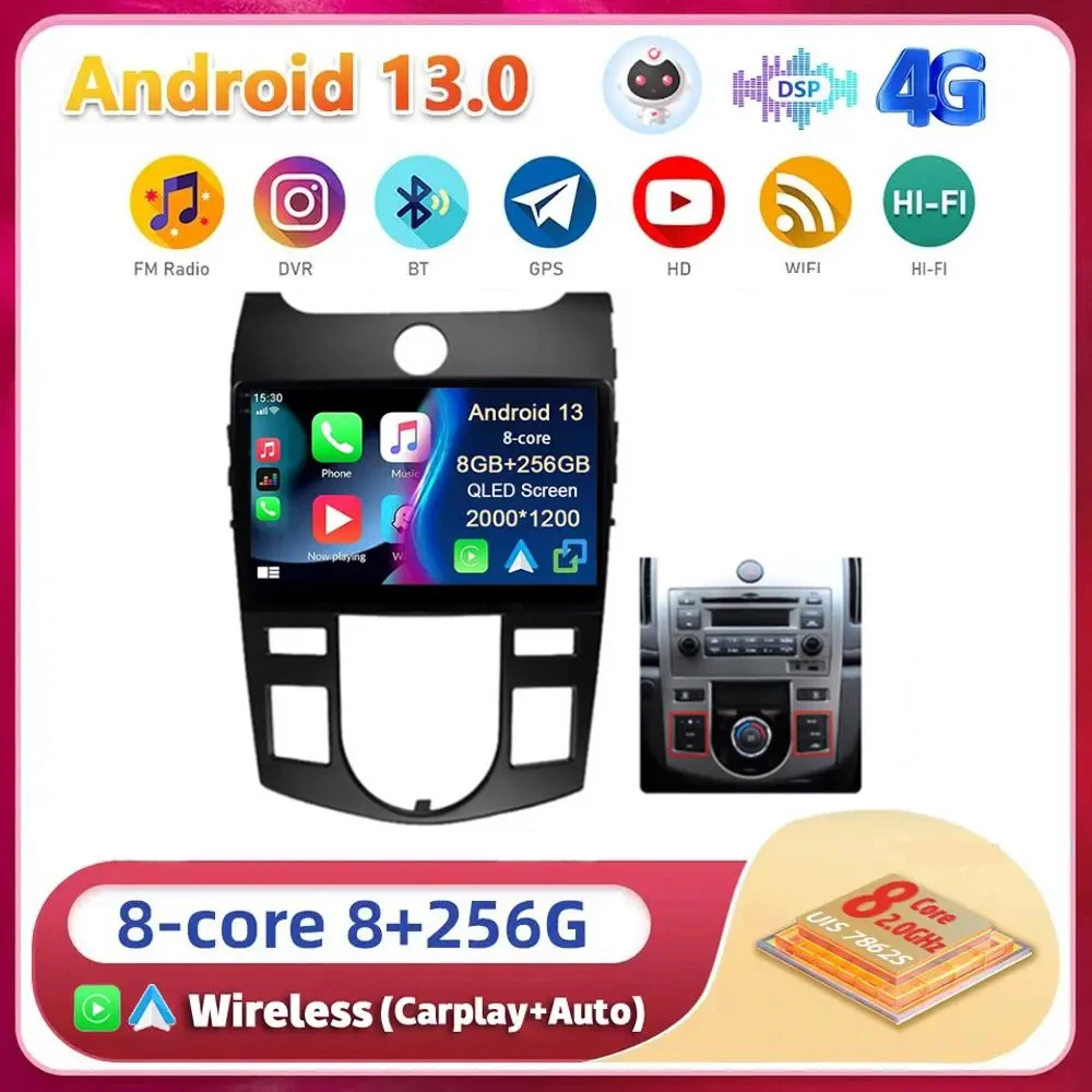 

Android13 For KIA Forte Cerato 2008 2009 2010 2011 2012 - 2014 Car Radio Navigation Multimedia Player Video WIFI+4G Carplay Auto