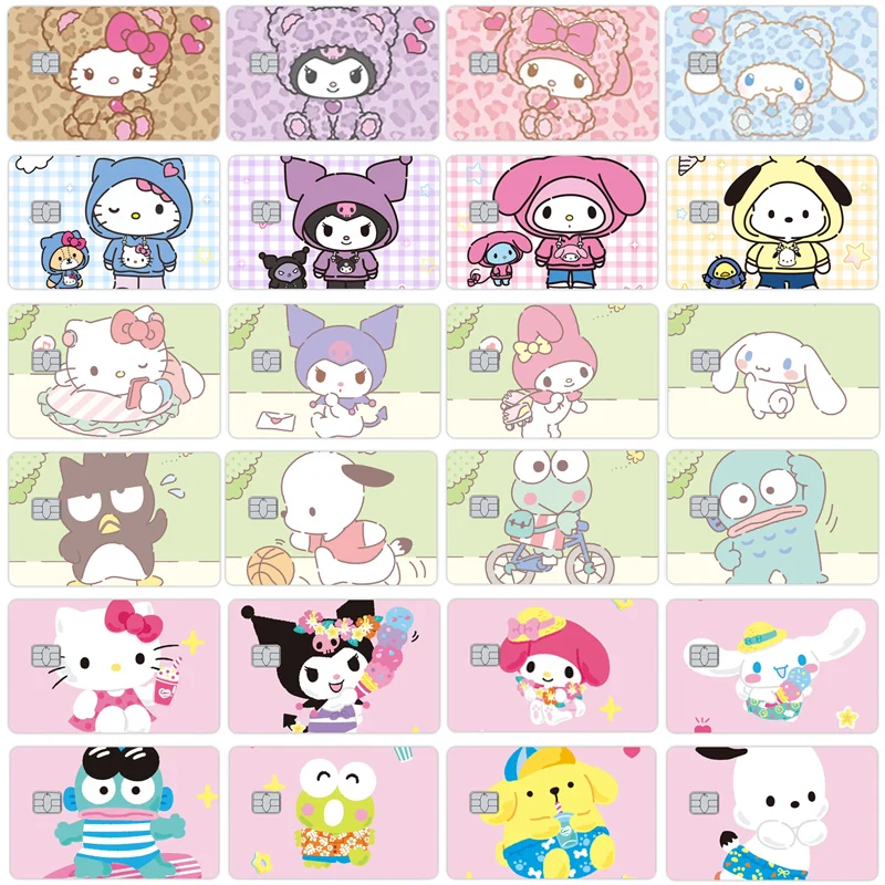 Kawaii Hello Kitty Kuromi Credit Card Skin Stickers ViSA Bank Card Bus Metro Card Cover Sticker Waterproof Film Girls Decoration