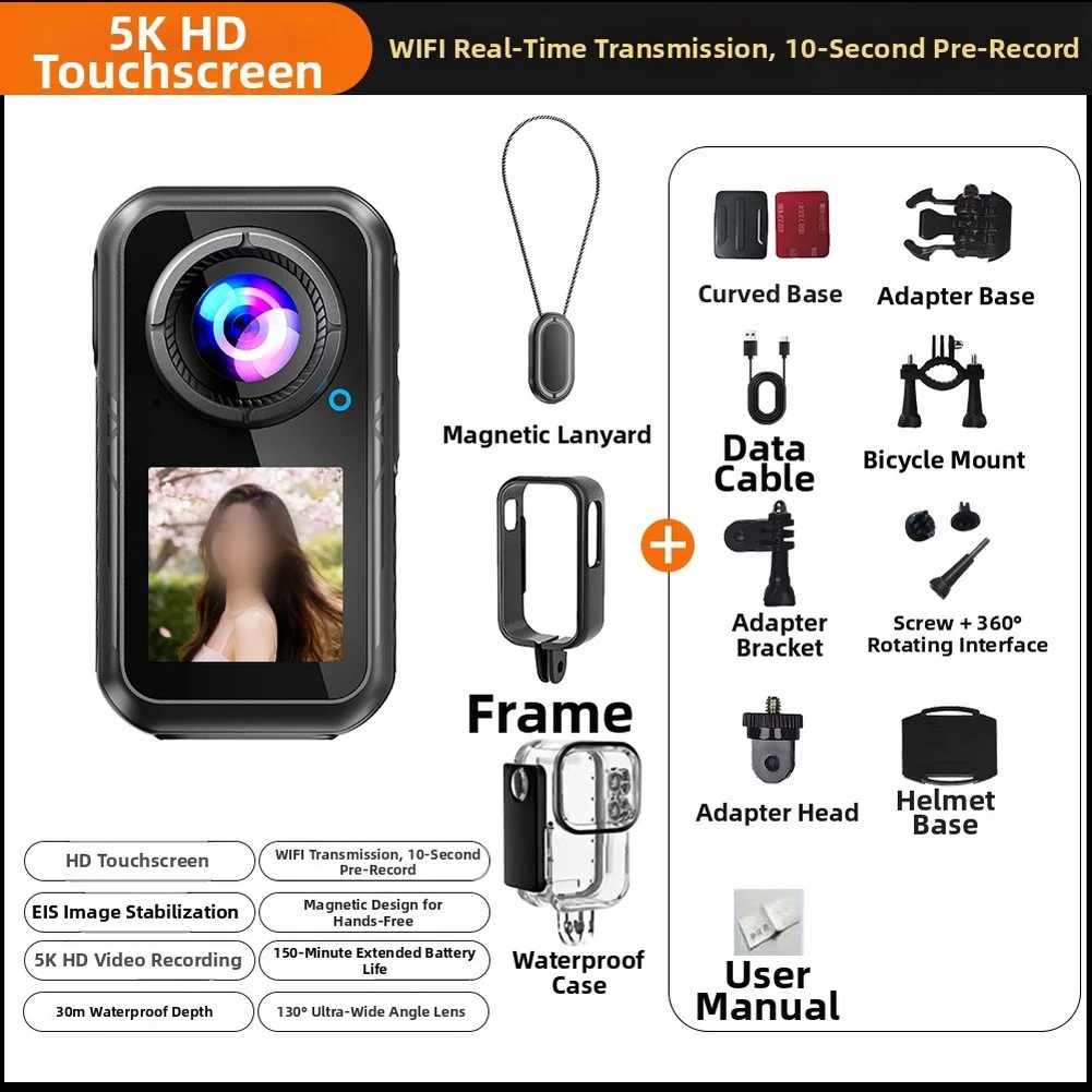 for 5k Resolution Action Camera 130 Degree Wide Angle Lens for Sports For Cycling Diving Magnetic Mount for usb-c
