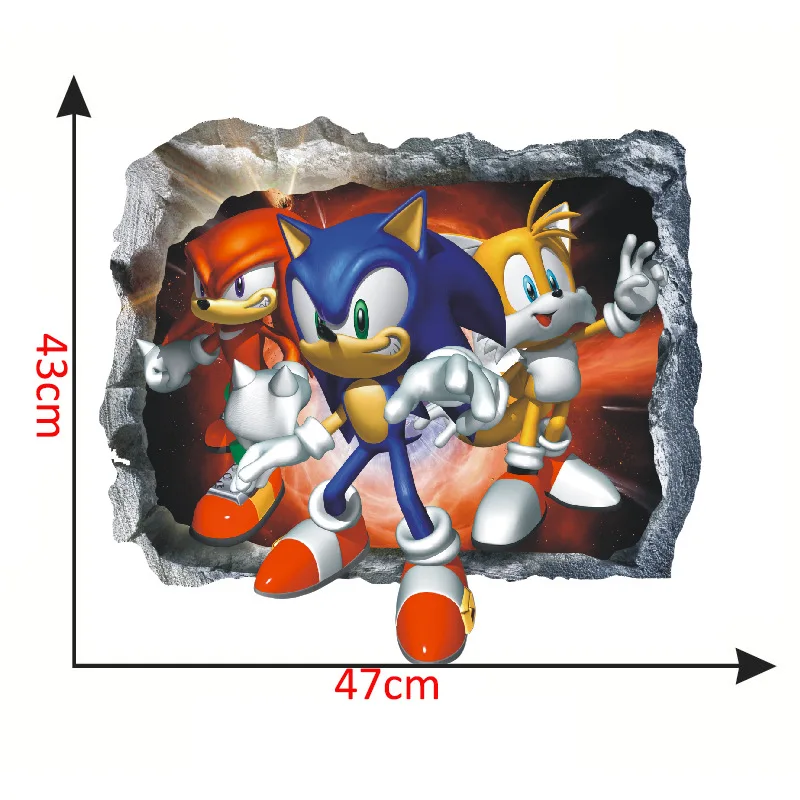 Pegatina de pared de Sonic para habitación de niños, decoración de grafiti 3D, juego de dibujos animados desmontable, regalo de PVC, gran oferta,