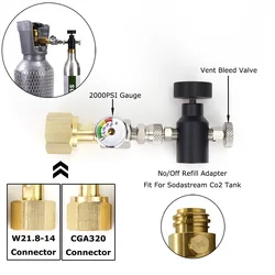 Soda Cilindro Tanque Adaptador De Recarga, Estação De Enchimento Fit Sodastream, Azul CO2 Cilindro, Tr21-4 Rosca, W21.8-14 ou CGA320, Fit