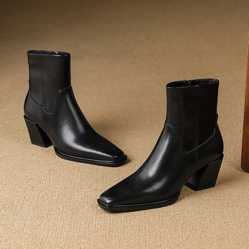 2025 New Women's Ankle Boots and Short Boots Side Zipper Block Heel Women Boots Large Size Vintage Motorcycle Boots female