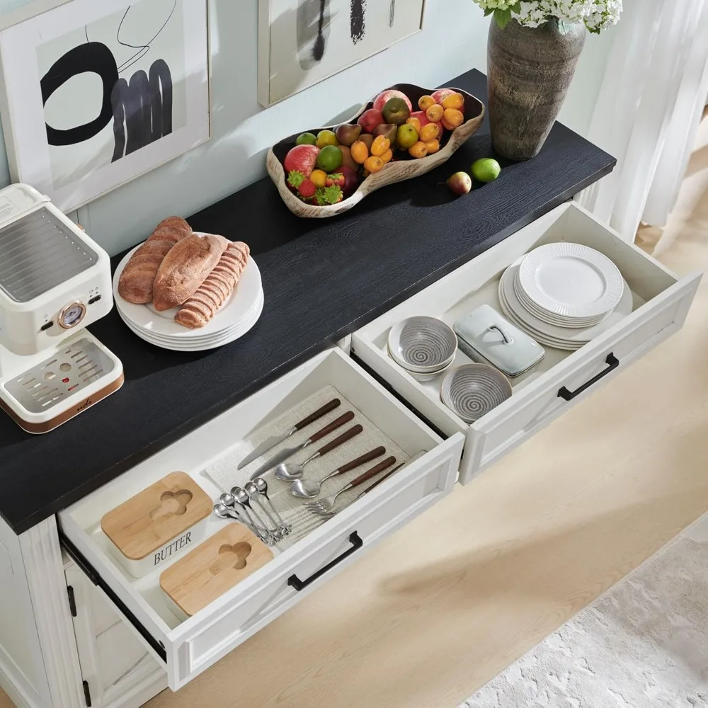 JXQTLINGMU 55 大型ビュッフェサイドボードキャビネット、3つのドアと2つの引き出し付き、ビュッフェテーブル、コーヒーバー、ワインバー収納キャビネット