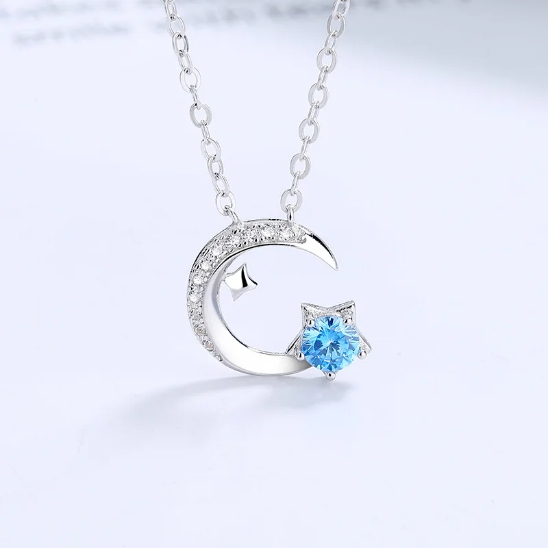 RYJU 925 Sterling Silver Sweet Romantic Starry Moon Necklaces For Women Luxury Shiny Necklaces Trendy Versatile Jewelry Gifts