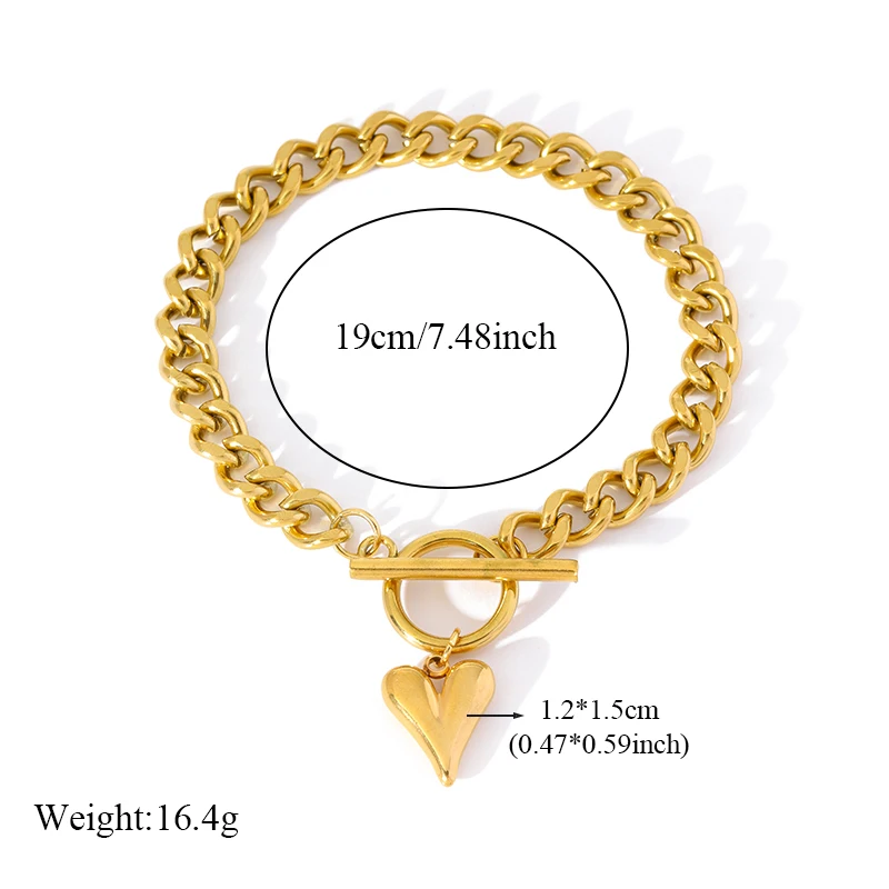 EILIECK 316L Stainless Steel Heart Love Charm Bracelet For Women Trendy 18K Gold Plated Waterproof Wrist Chain Jewelry Gift