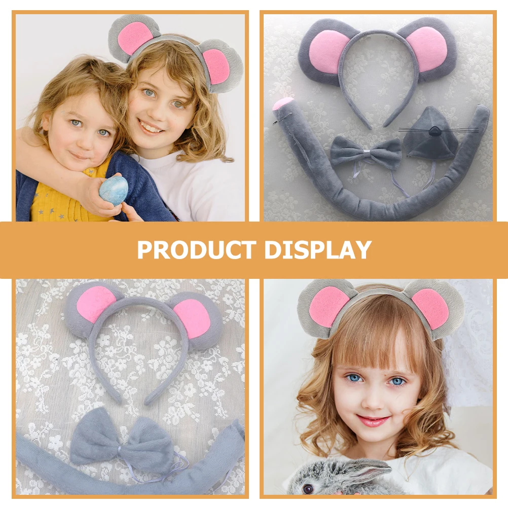 

1Set Cute Mouse Ears Headband Costume Set Lightweight Realistic Details Tail Nose Bow for Children Dress