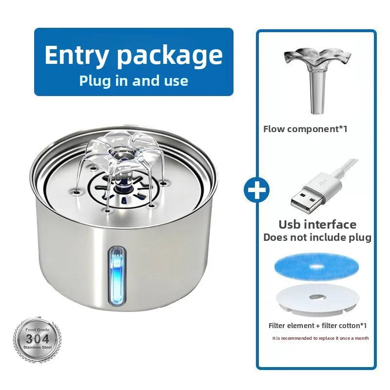 

New Stainless Steel Fountain Automatic Water Dispenser Cat Drinking Water Smart Pet Supplies