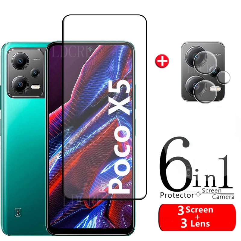 

6 в 1 для Xiaomi Poco X5 5G Glass для Poco M3 M4 X3 X4 X5 Pro 5G F3 F4 стекло полное 9H защита для экрана для Poco X5