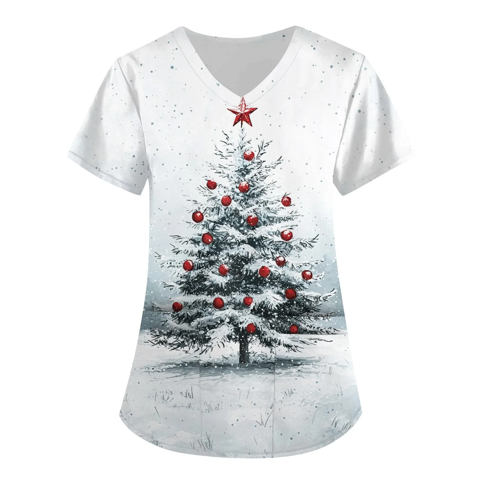 Nurse Uniforms Women Merry Christmas Print Short Sleeve Scrubs Working Blouse Overalls Uniforms Female Nursing Tops