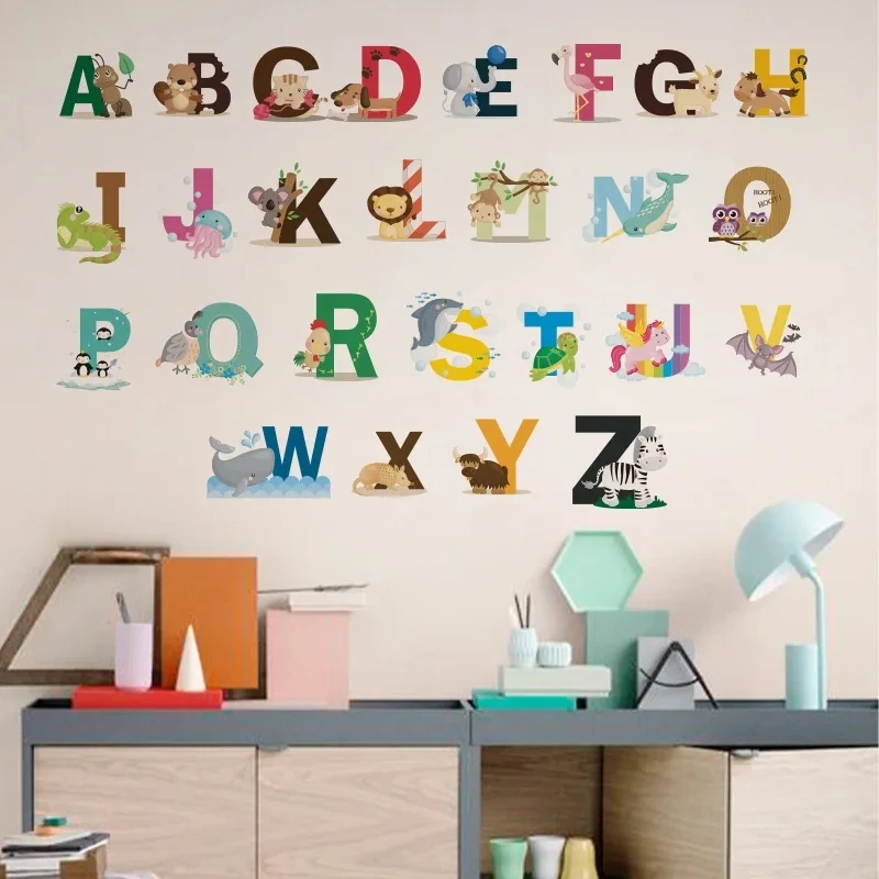 1pc Removable Animal ABC Vinyl Wall Stickers for Kids Nursery Bedroom - Peel & Stick Decorative Baby Stickers for Playroom