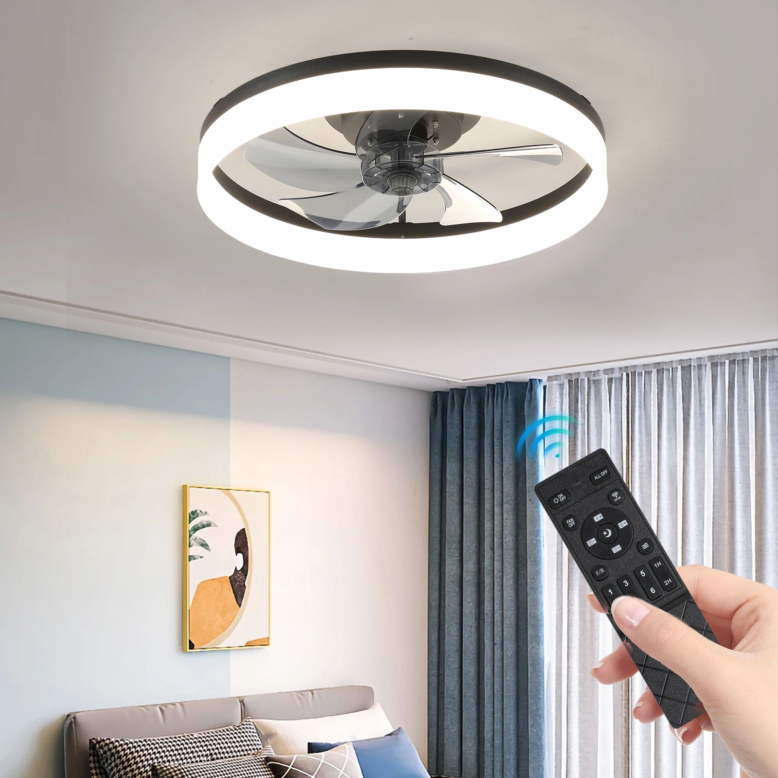 

L6003 Silent Ceiling Fan Light with Remote Control or App Control, Independent Adjustment of Wind Speed and Direction, Timer Function, Summer Cooling, Winter Air Circulation, Modern Minimalist Luxury Design, Low Noise