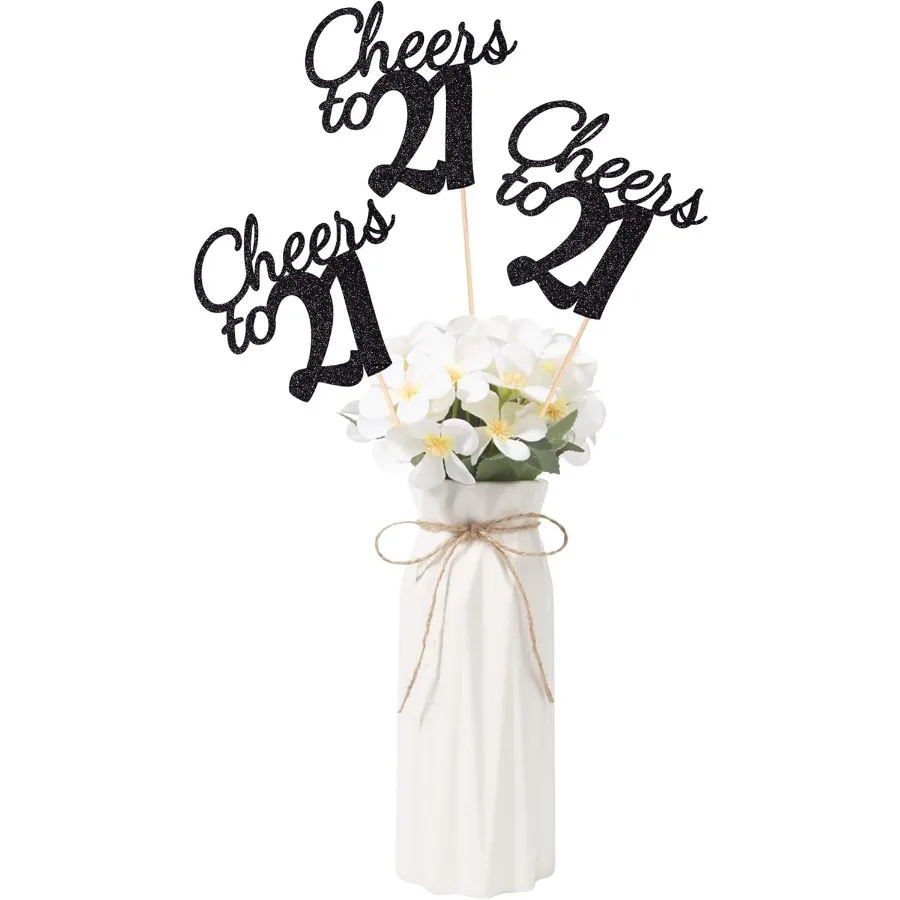 هتاف إلى 21 10 عبوات من قطع مركزية لعيد الميلاد الحادي والعشرون باللون الأسود اللامع على الوجهين للطاولات 21st لأعياد الميلاد وحفلات أعياد الميلاد المركزية