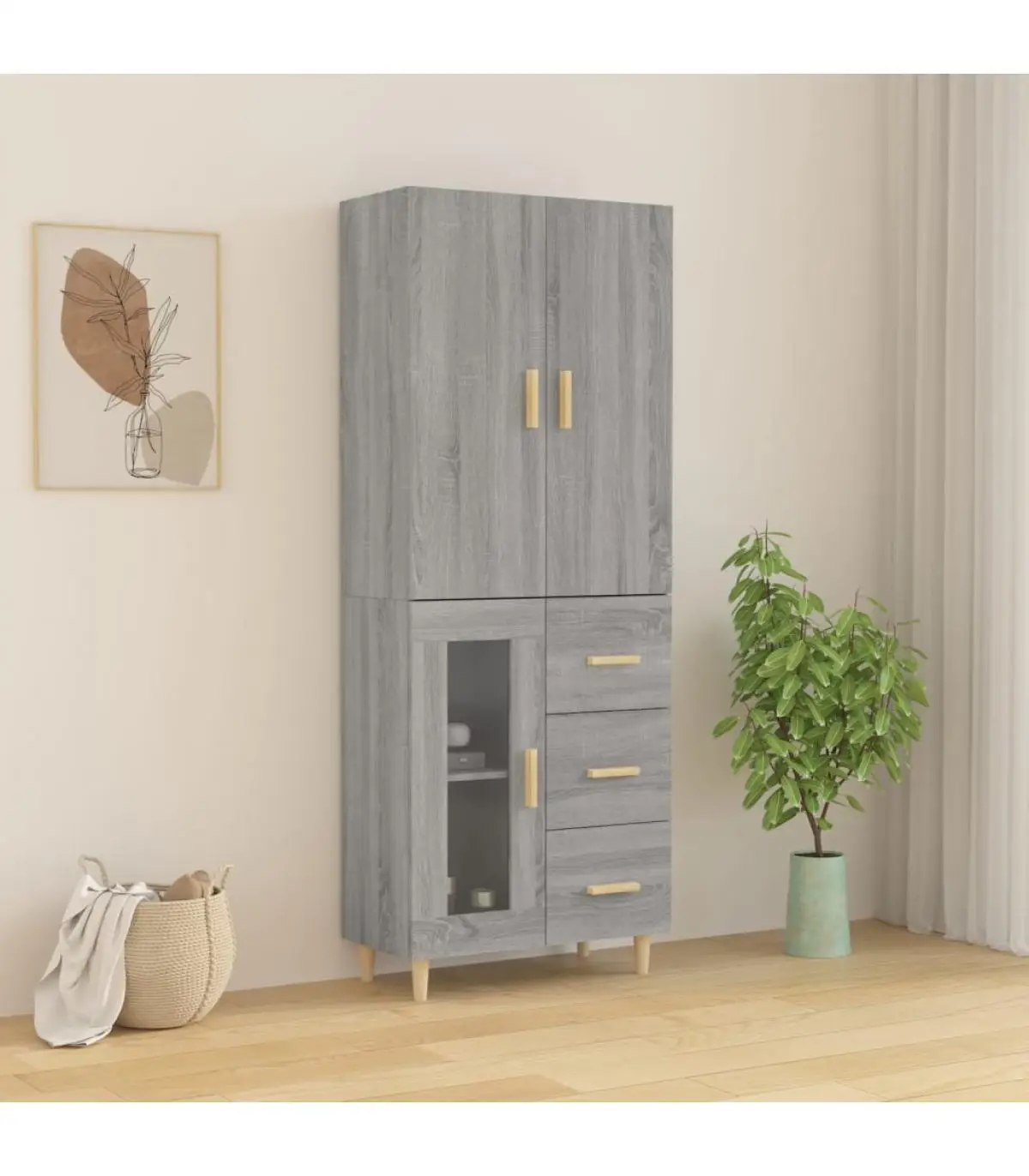 Sideboards high sideboard sonoma gray plywood 69,5x34x180 cm