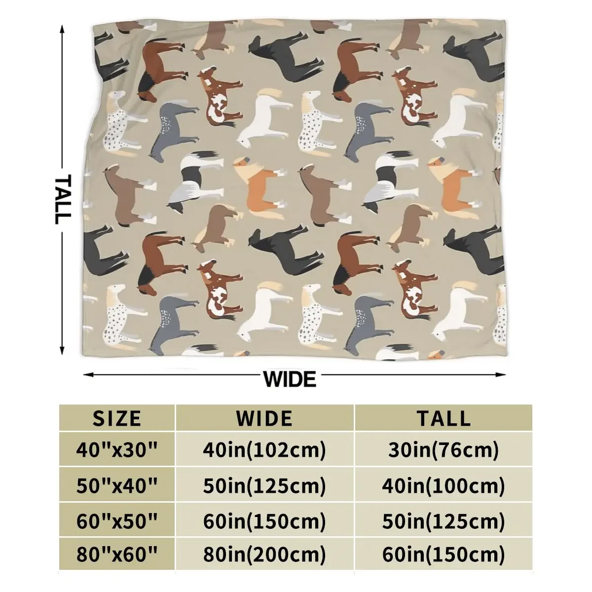 Horse Breeds Pattern Blanket Soft Warm Flannel Throw Blanket Bedspread for Bed Living room Picnic Travel Home Sofa