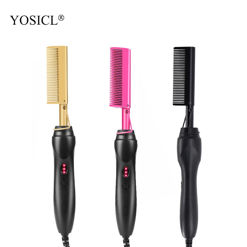 Professional 450 F High Heat Ceramic Press Comb  2 in 1 Hair Straightening Comb, Gold,Ponk,Black