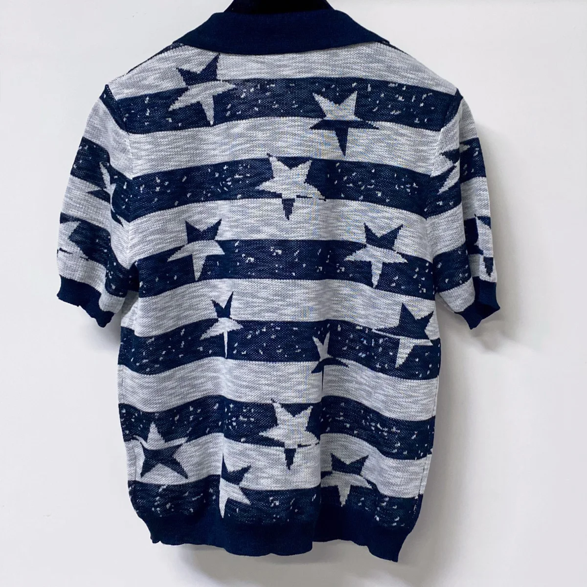 2026 High Quality Women Star Striped Knit Polo Shirt V Neck Short Sleeve Thin Knit Top lyt2672627