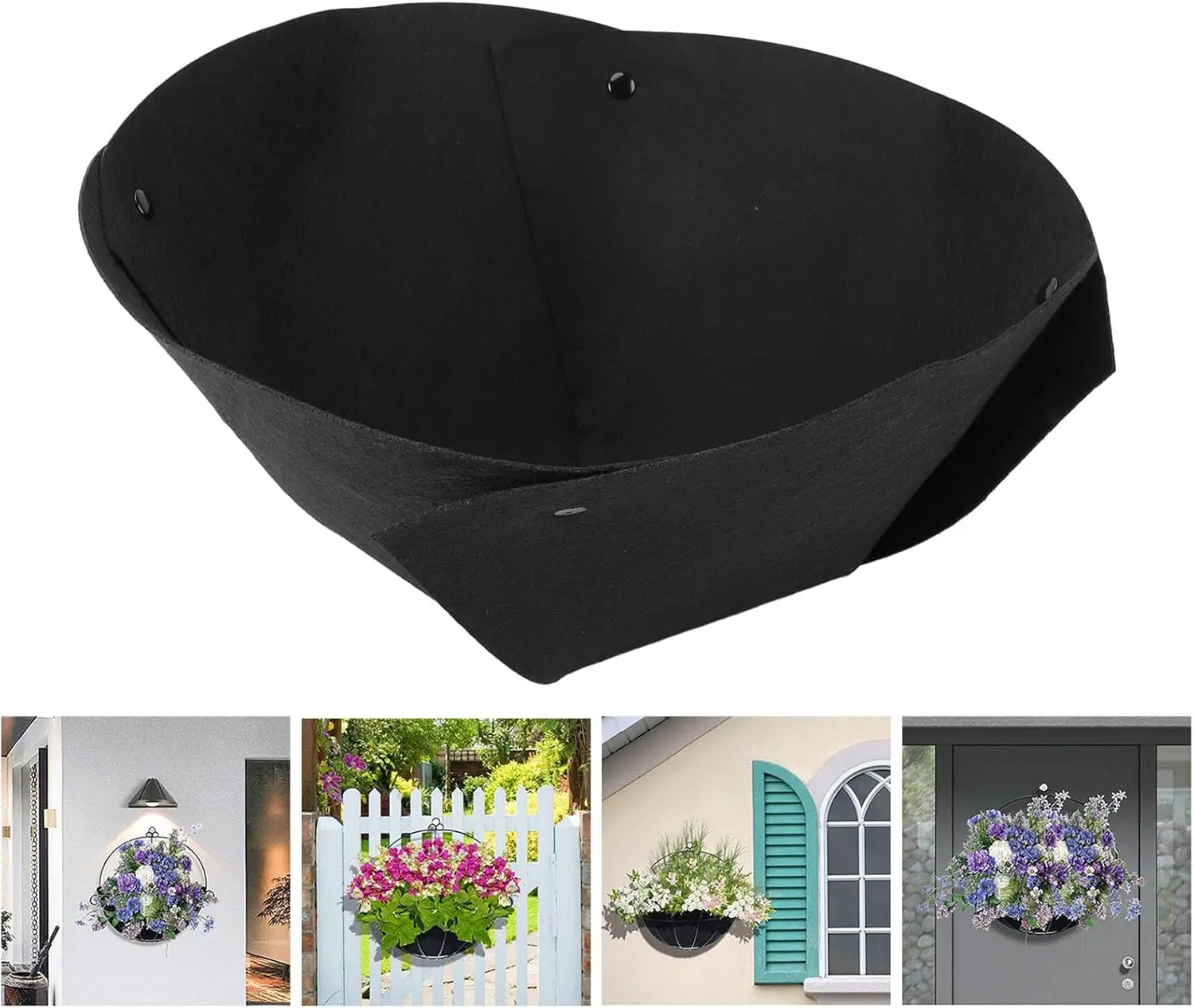 

Four half-round plant pot pads made of fabric, suitable for replacing felt pads or coconut pads in hanging basket pots for wall