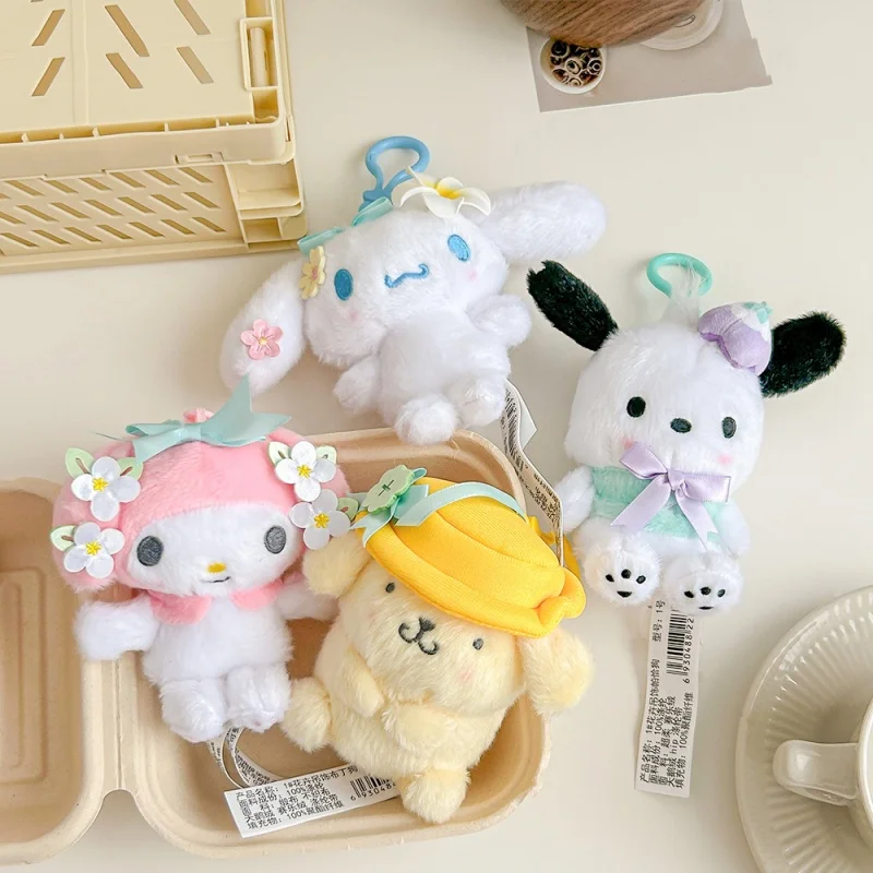 12cm  Sanrio My Melody Kuromi Cinnamoroll Kt Cat Purin Dog Plush Toy Anime Stuffed Animals Keychains Small Pendant