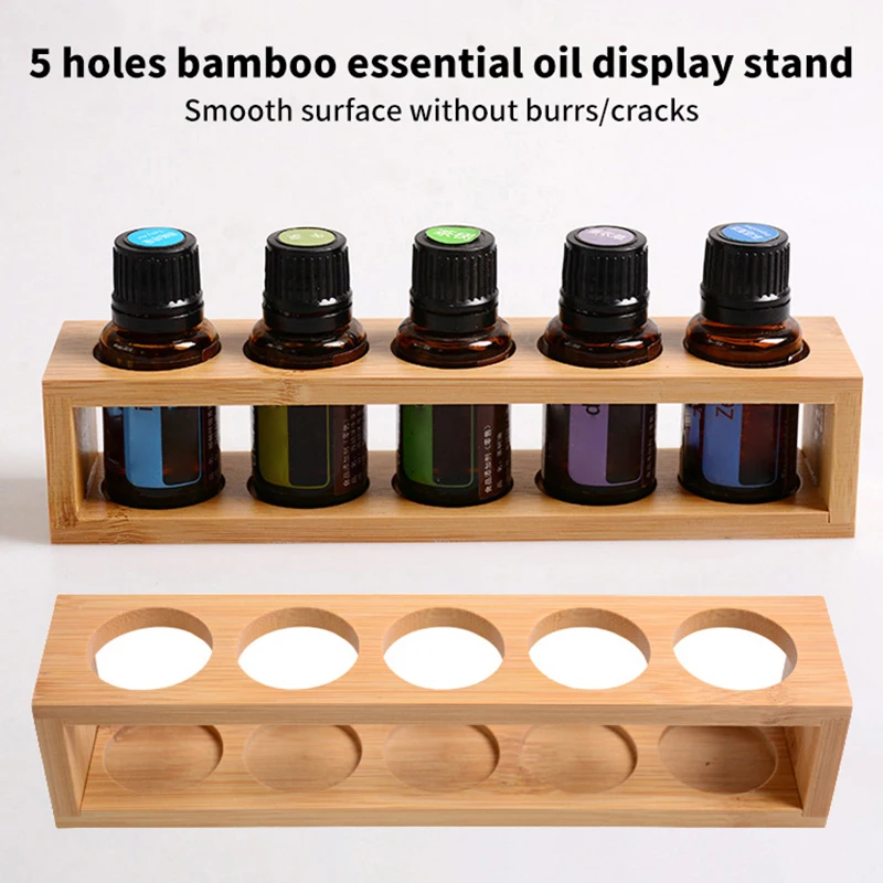 1 PC Essentiële Olie Bamboe Display Stand 5 Gat Essentiële Olie Opbergrek Glad Voor Essentiële Oliën Parfumflesje houder