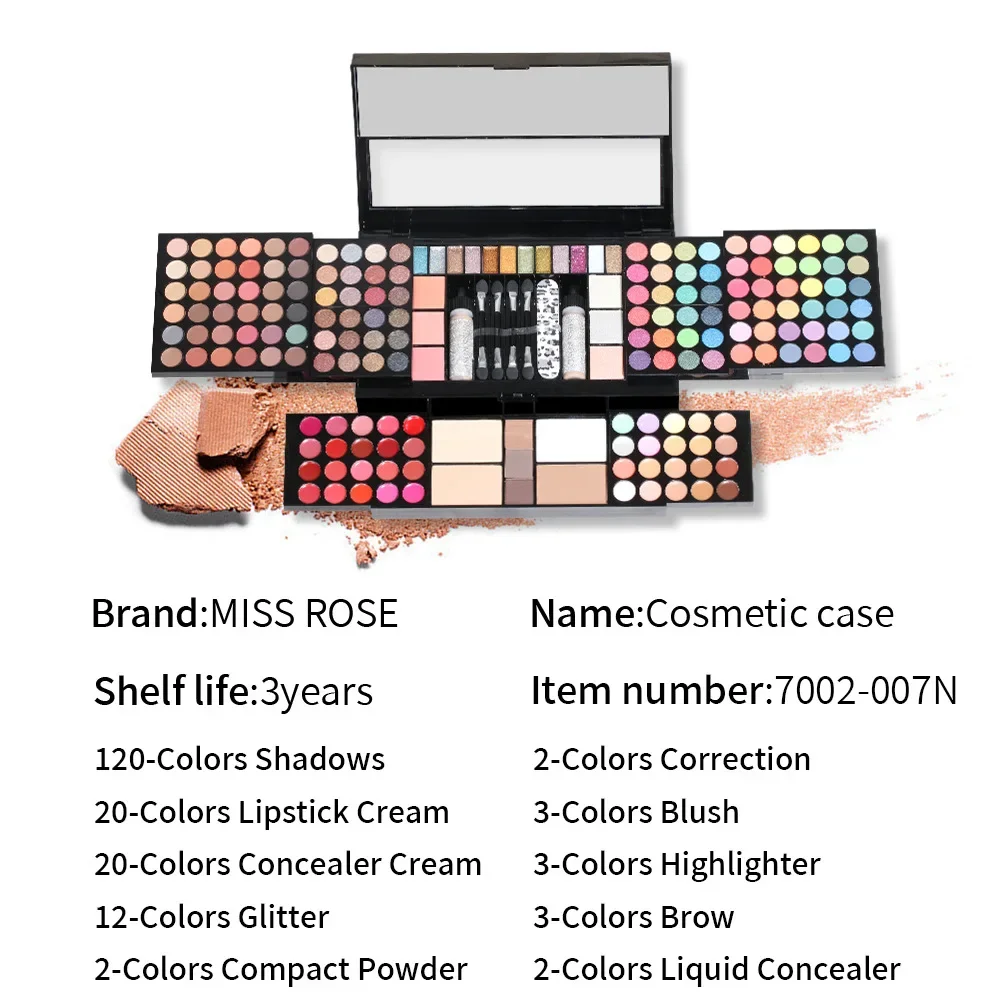 Kit trucco 120 colori, tavolozza trucco all-in-one per ombretto evidenziatore lucidalabbra eyeliner, set trucco 10 in 1