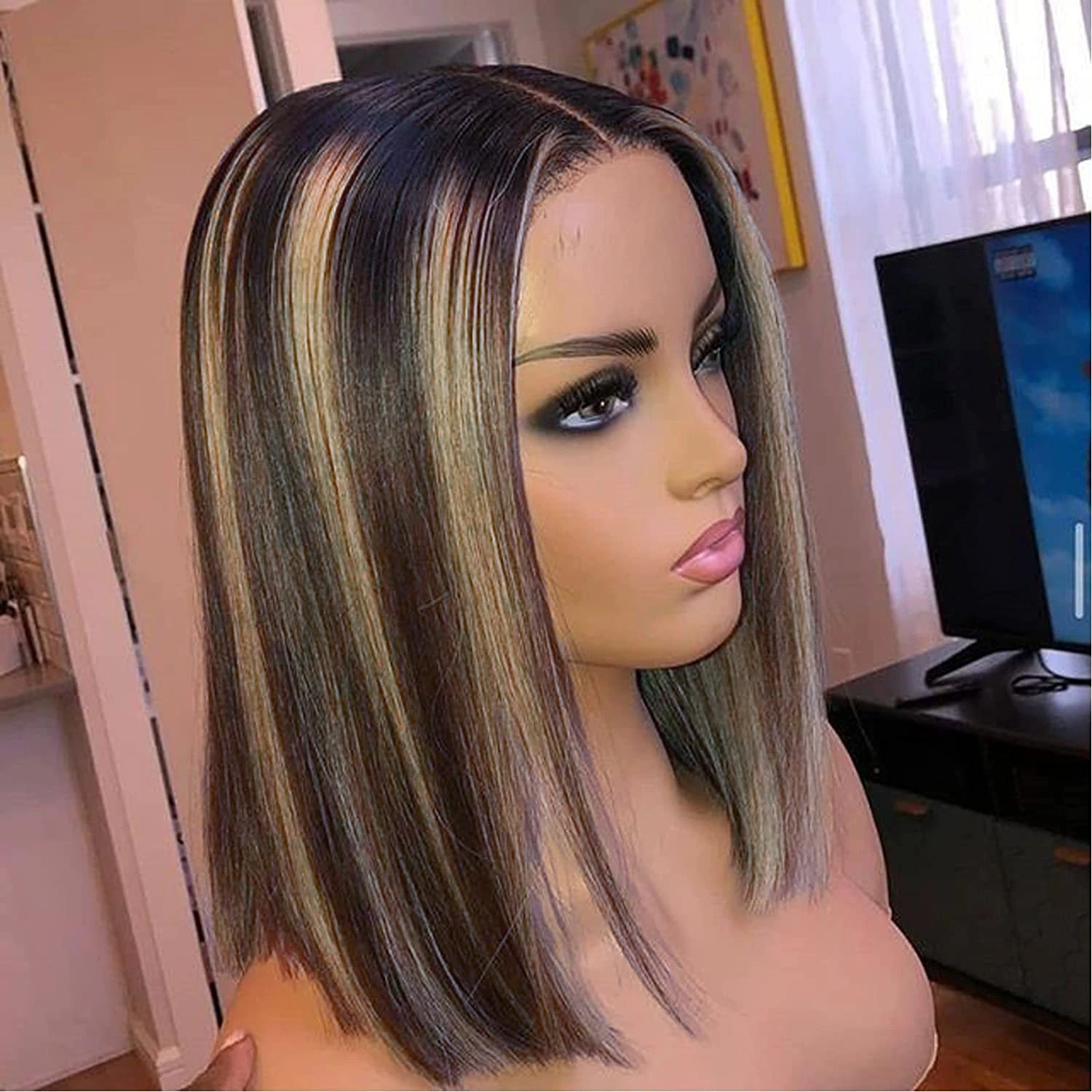 Ombre Orange Short Straight Synthetic Wigs Front Lace Hair Wig For Women Heat Resistant Comfortable Daily Wear Synthetic Wig