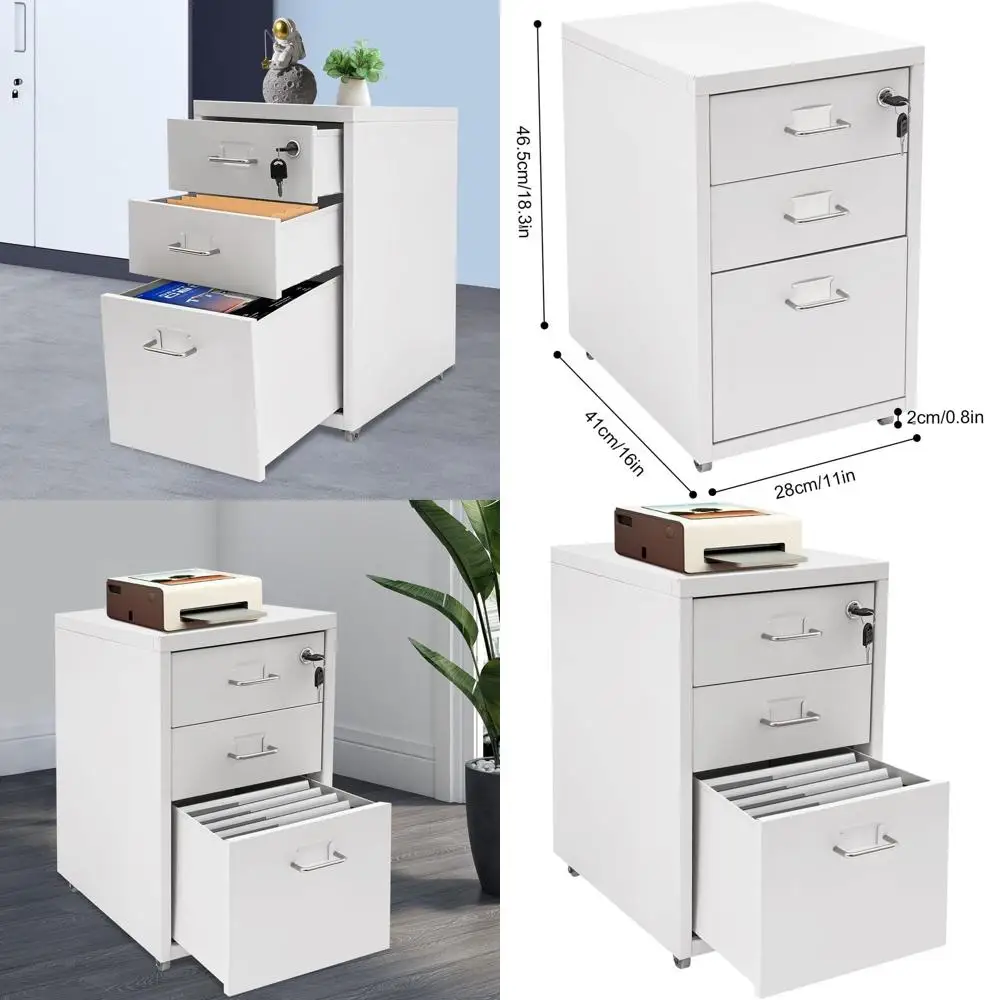 

Metal Vertical File Cabinet with Lock and Casters, White Home Office Storage for Letter, Legal, A4, and F4 Files