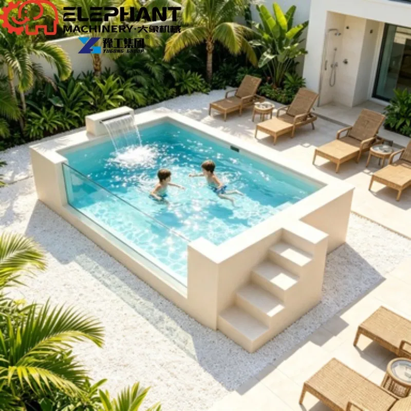 20ft Wooden Container Swimming Pool, Custom Rectangular Blue FRP Fiberglass Above Ground Pool For Family House