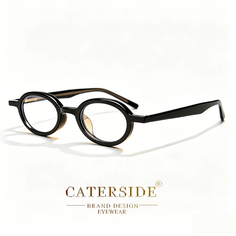 CATERSIDE Neue Retro Herren Ovaler Kleiner Rahmen Flache Gläser Tr-90 Brillengestell Acetat-Bügelenden Damen Anti-Blaulicht-Brille – Detail 3