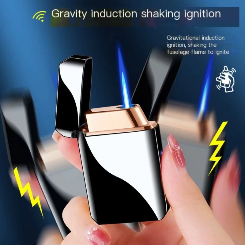 2023 Metal Voice Control Windproof Blue Flame Butane Gas Lighter Visible Gas Window Multiple Ignition Methods USB Lighter Gadget