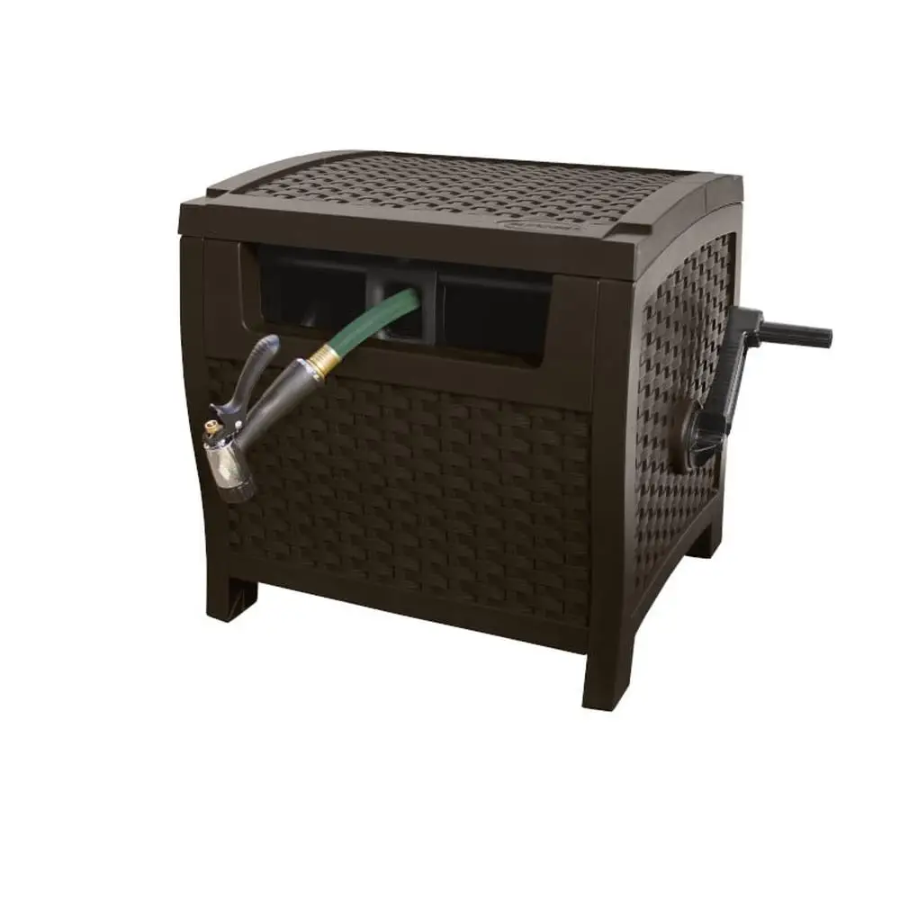 175ft Outdoor Garden Hose Reel Resin Wicker Hideaway Smart Trak Hose Guide Weather Resistant Durable Storage Solution