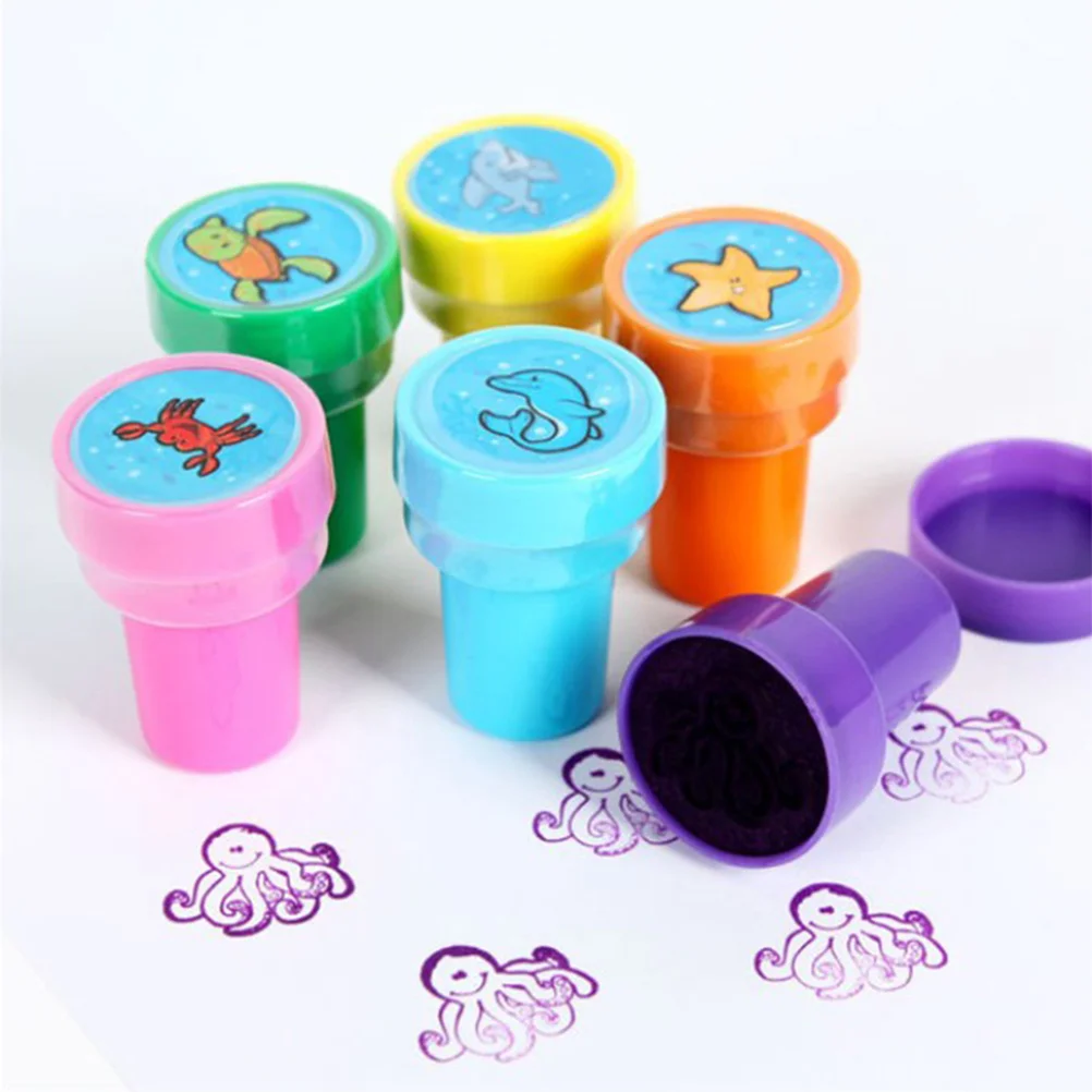 6 Pcs Plastic Stamps Sea Ocean Animal Creature for Kids School Prizes Learn Props Birthday Gift Party