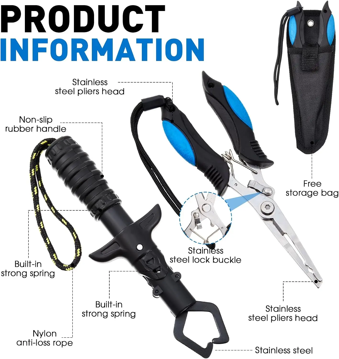 10 Pcs Multi Function Fishing Tool Set Include Fishing Pliers With Lanyard & Protective Sheath Landing Net Fillet Knife Fish Scale Fish Gripper Hook Remover Braid Scissors Fishing Gloves Ideal Gift For Anglers Father - view 4