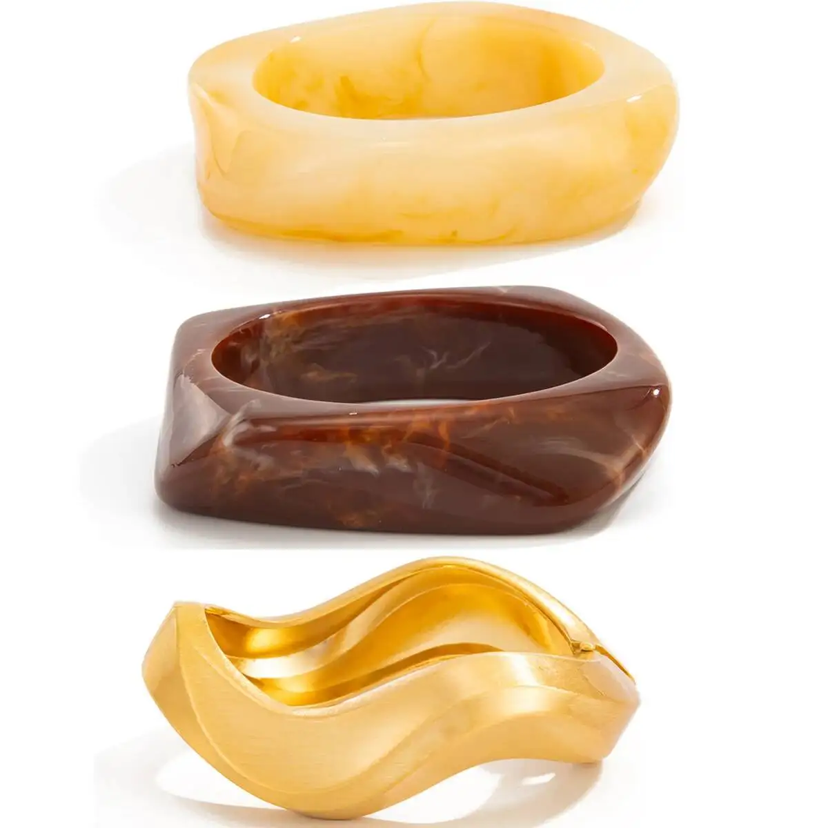 SHIXIN 3 أنماط الحد الأدنى الراتنج الاكريليك سميكة واسعة سوار للنساء خمر غير النظامية موجة الكفة الإسورة حلية اليد مجوهرات جديد