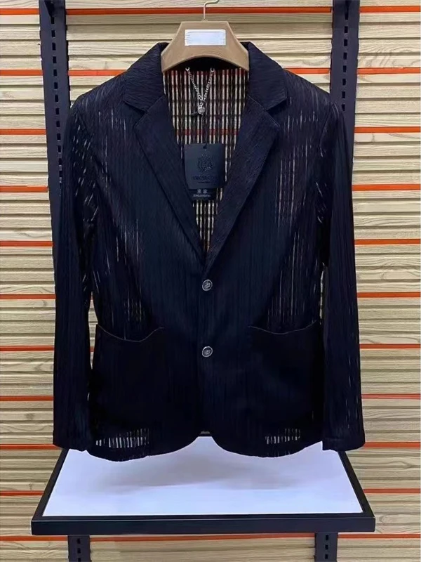 

Мужской модный летний деловой повседневный костюм с дышащей тканью, защитой от солнца и вырезами, приталенный, с длинными рукавами