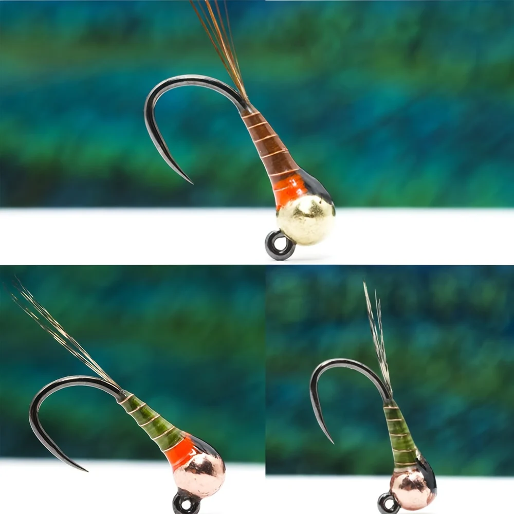 6 oder 10 Stück # 14 Widerhakenfreie, schnell sinkende Jig-Nymphenfliegen mit Epoxid-Fasanenschwanz, Wet Euro Fliegen, Perdigon-Nymphen für Forellenangeln – Detail 3