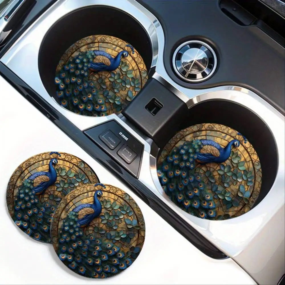 Peacock EVA Car Coasters 2pcs Non-slip Heat Insulation Absorbent Fabric Car Interior Accessories