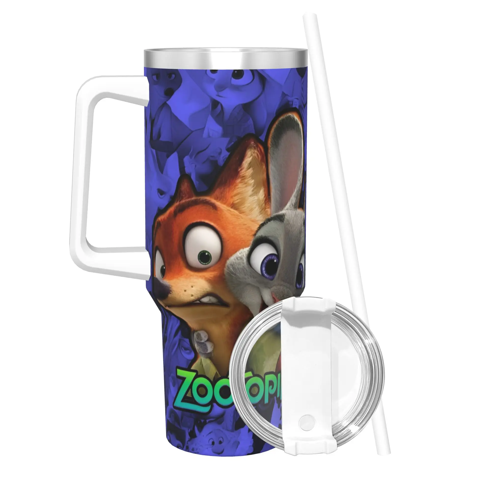 

Zootopias 2 Nick Wilde Judy Tumbler Vacuum Insulated Thermal Cup with Lid Straw Outdoor Mug Spill Proof 40oz