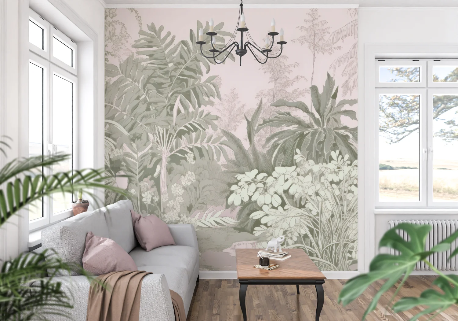 Customized Mural Beige Southeast Asian Tropical Rainforest Plants Jungle 3d Wallpaper Living Room Bedroom Decoration Painting