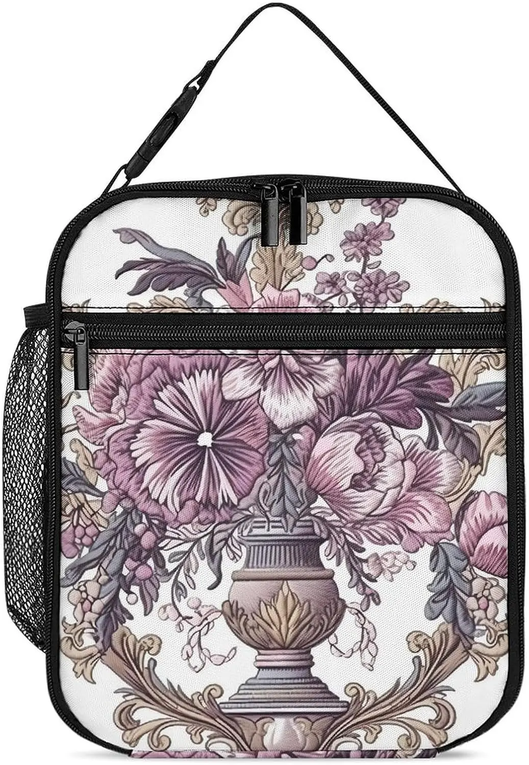 

LunchPurple Flower Design Сумка с принтом Изолированная коробка для женщин/мужчин Многоразовая сумка-тоут Герметичная сумка-холодильник для пикника