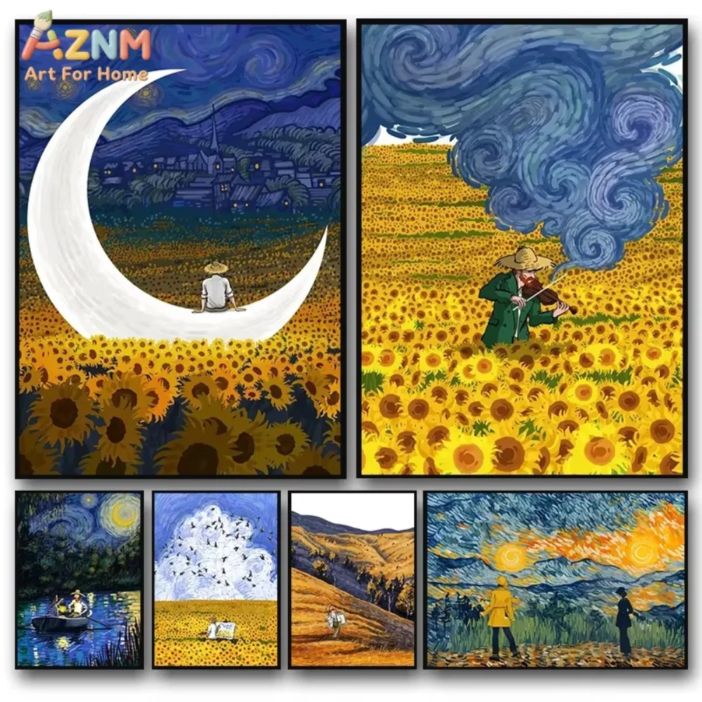 

1pc Abstract Van Gogh Sunflower Flower Starry Sky Art Pictures Poster Printing Canvas Painting for Modern Home Decor