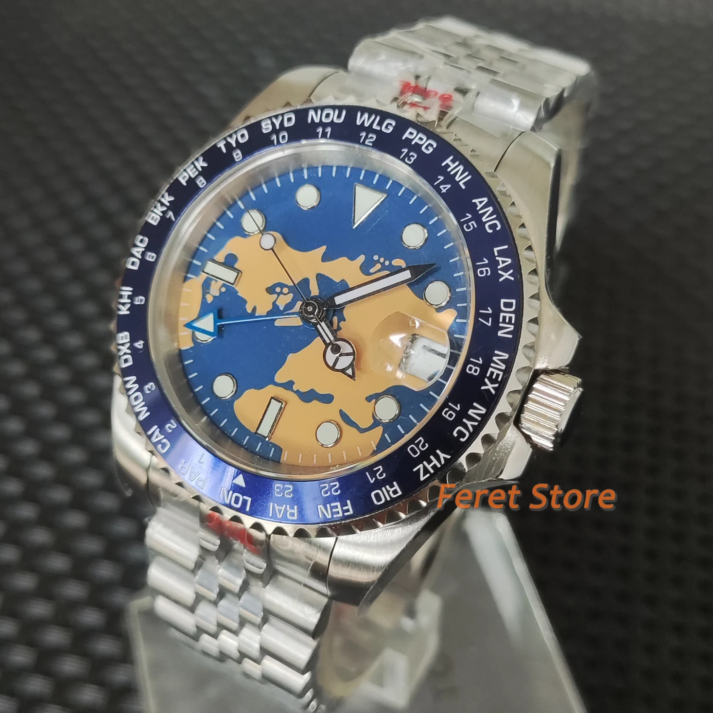 

BLIGER New 40mm NH34 GMT Men's Watch Automatic Mechanical Wristwatch Sapphire Glass Full Luminous Dial Oyster Bracele Waterproof