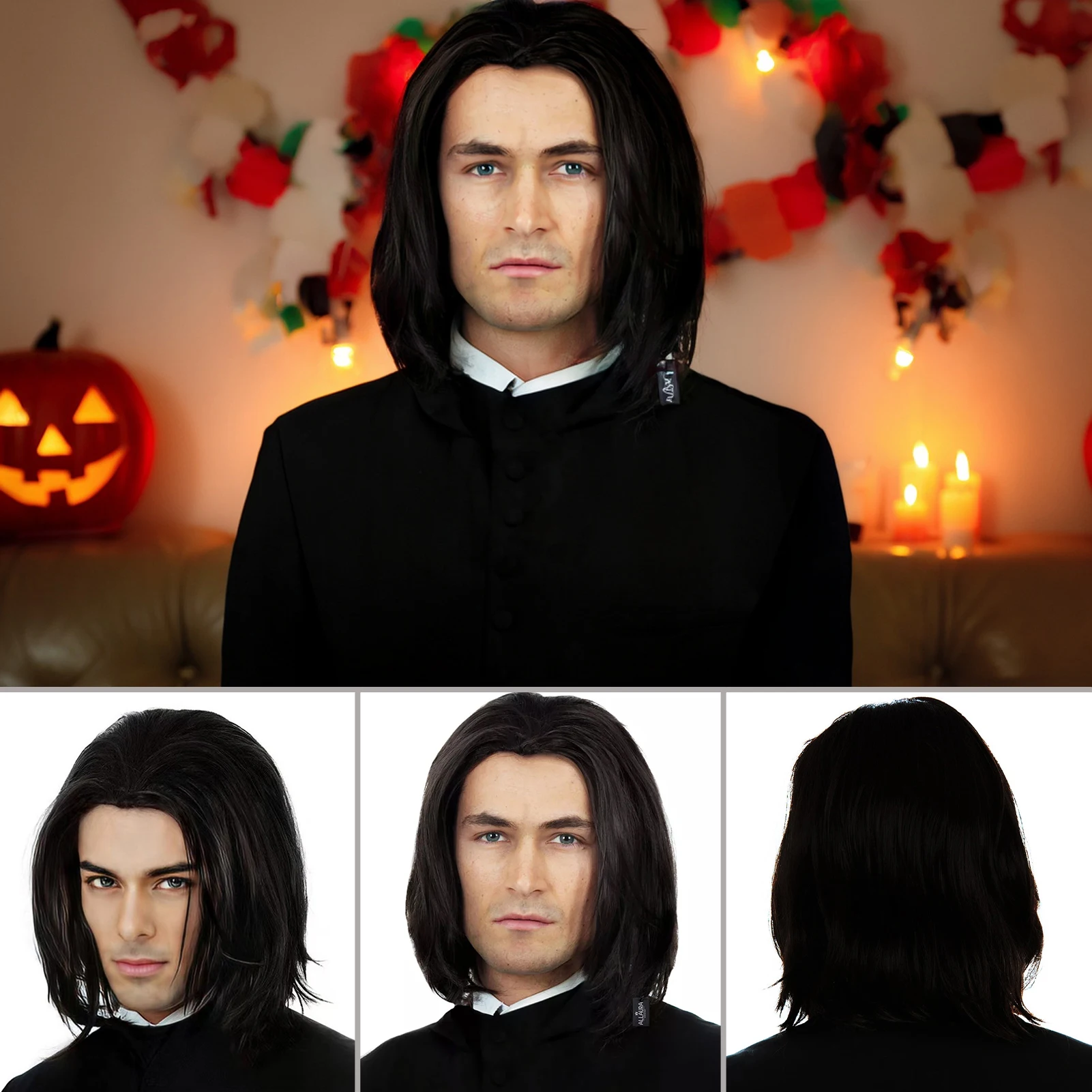 

Мужские короткие черные прямые парики, карнавальный костюм на Хэллоуин, вечерние парики для путешествий, торжеств, свадьбы, дропшиппинг из США