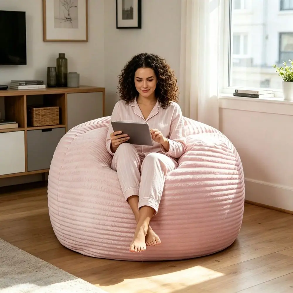 4 5 FT Round Bean Bag Chair, Giant Bean Bag Chairs With Memory Foam Filled Washable Cover, Soft Lazy Floor Sofa For Boys Girls