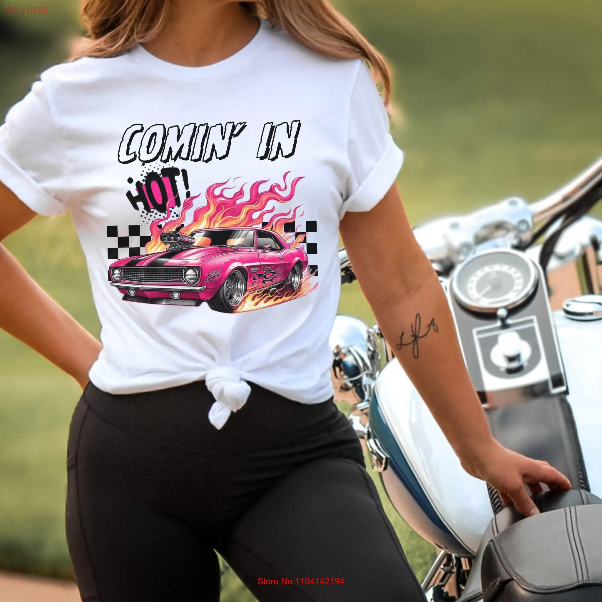 Muscle Car T Shirt Coming in Hot Race Racing Checkered Flag s American Classic Vintage Checked Flames