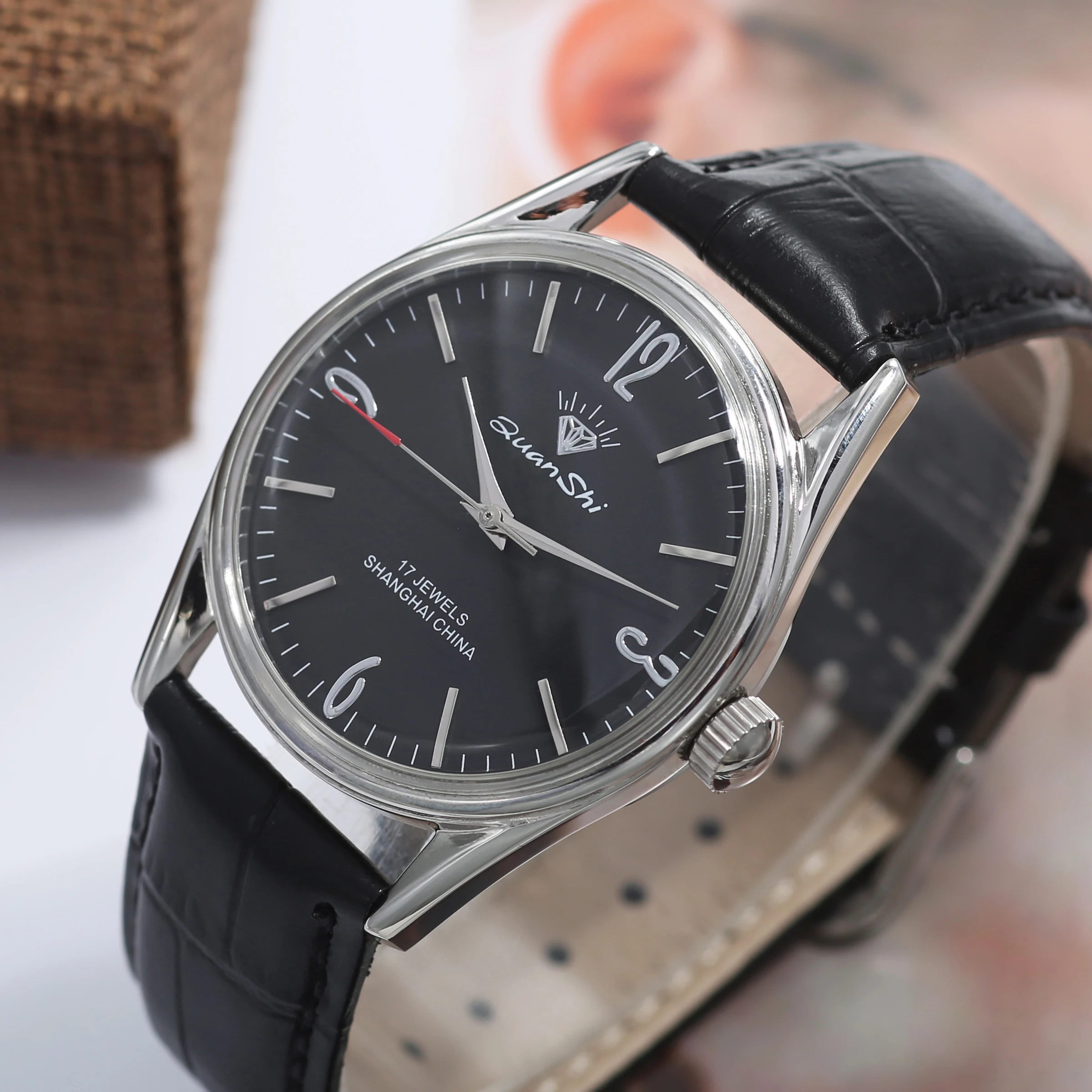 

Men Mechanical Watch 36mm Vintage Design, Shanghai 7120 Hand Wind Movement, 3D Acrylic Glass, Tribute to Bygone Days