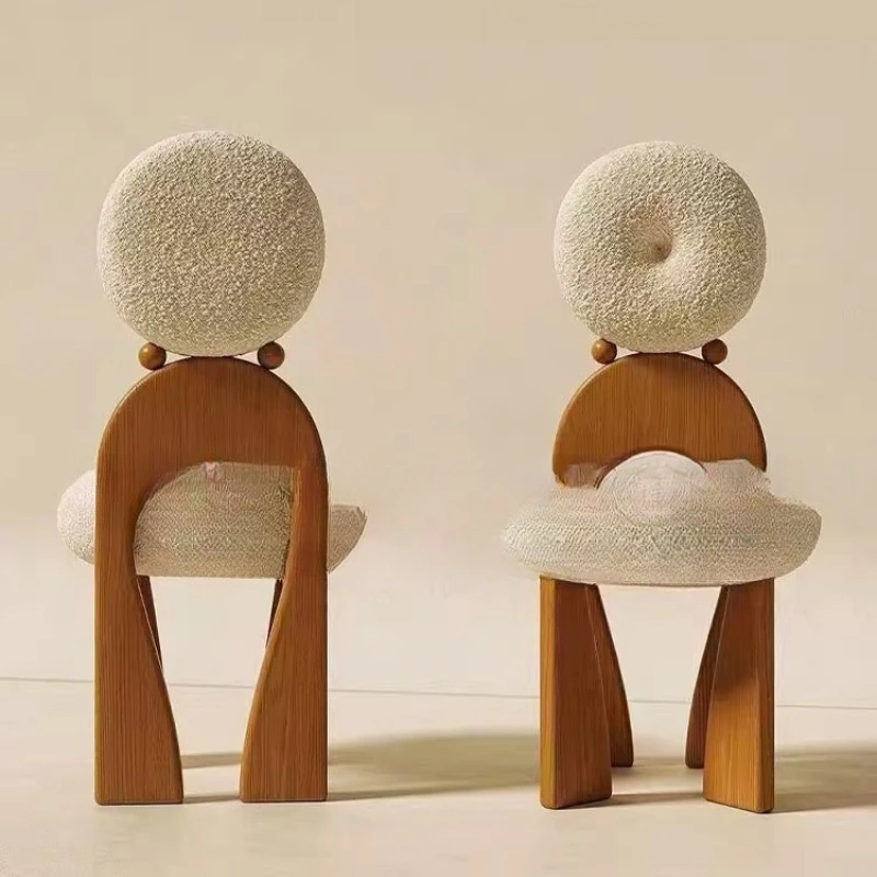 

Chair lamb wool high backrest dining chair makeup stool retro solid wood dresser