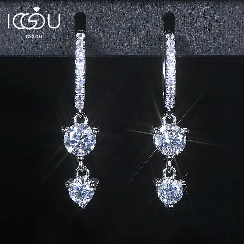 100% 925 Sterling Silver Hoop Earrings for Women Certificate Round Moissanite Dorp Dangle Earrings Wedding Party Fine Jewelry