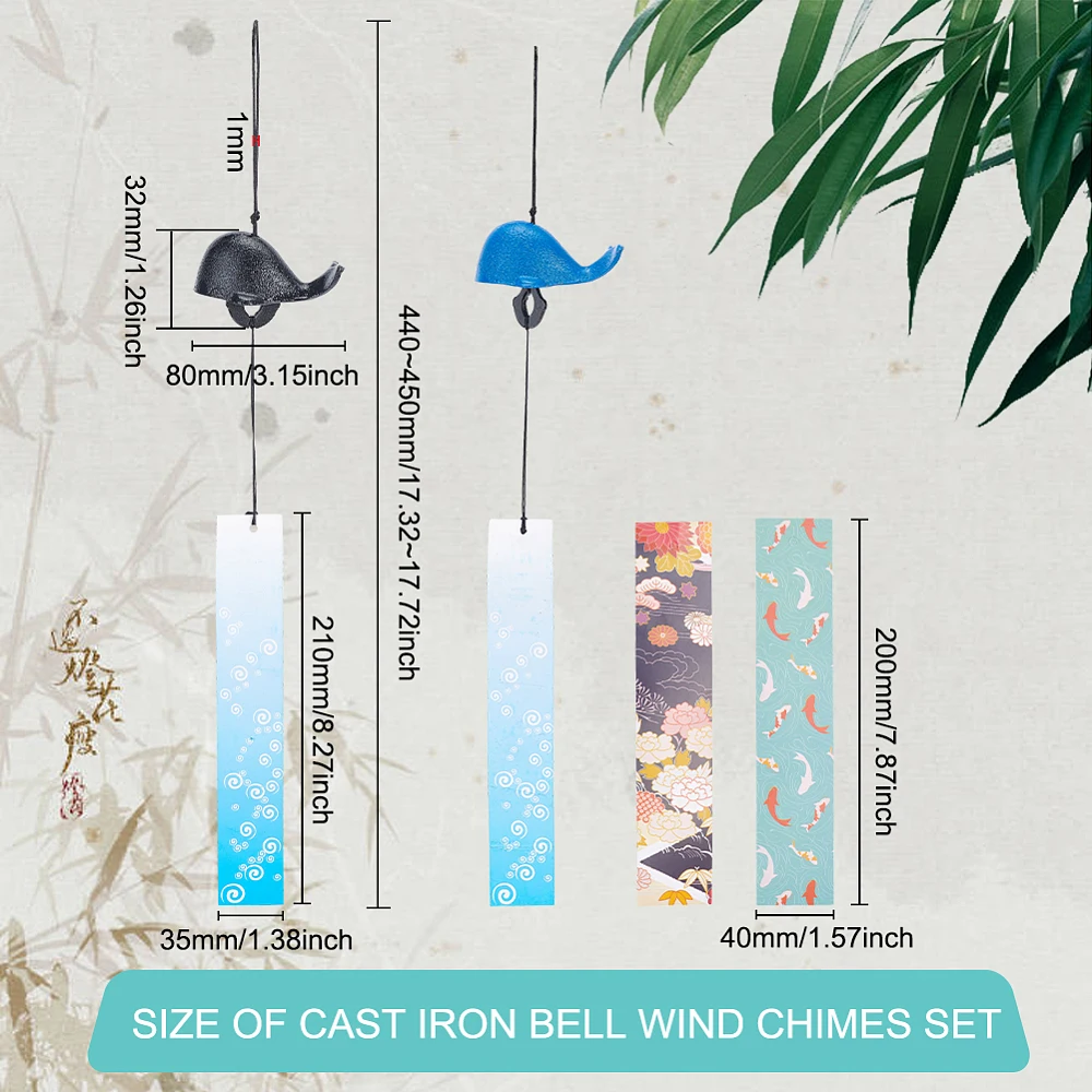 2Pcs Wind Chime Flower Cast Iron Bell Wind Chimes Paper Blessing Hanging Pendant Wind Bell Hanging Decoration Windchimes