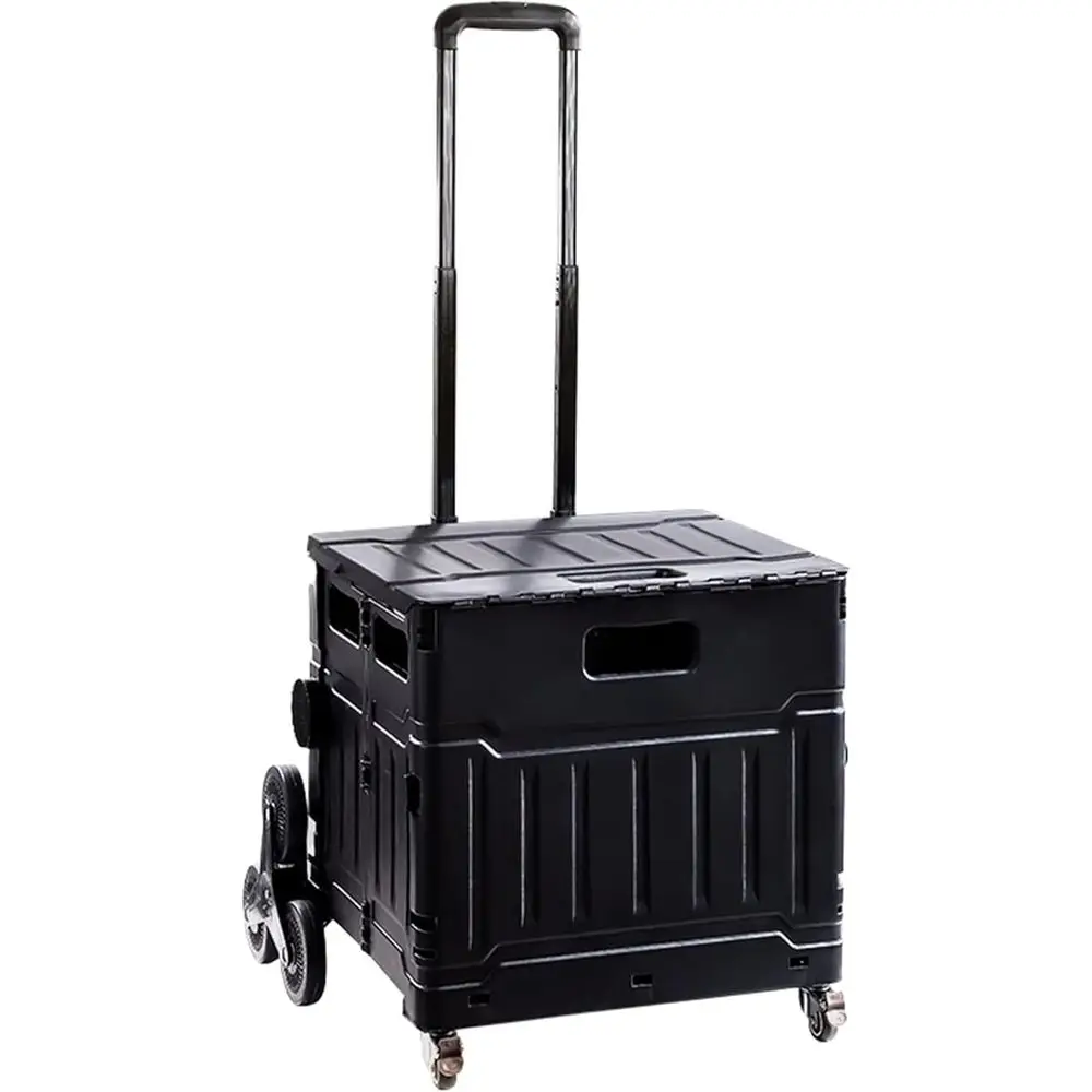 

Collapsible Wheeled Shopping Cart with Adjustable Handle, Portable Outdoor Trolley for Practical Use and Camping (Black)